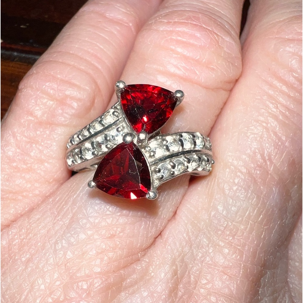 Garnet and cubic zirconia on Sterling silver ring size6.5 or 7.